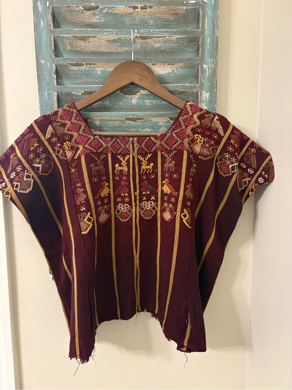 Vintage Handwoven and Hand Embroidered Short-Sleeve Women's Top or Huipil - Picture 2 of 2